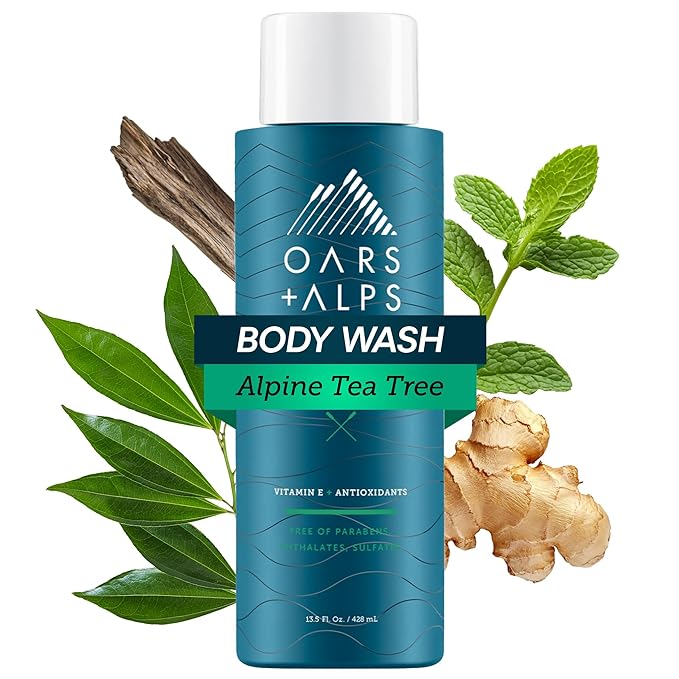 Oars + Alps Men's Moisturizing Body and Face Wash, Skin Care Infused with Vitamin E and Antioxidants, Sulfate Free, Alpine Tea Tree, 1 Pack