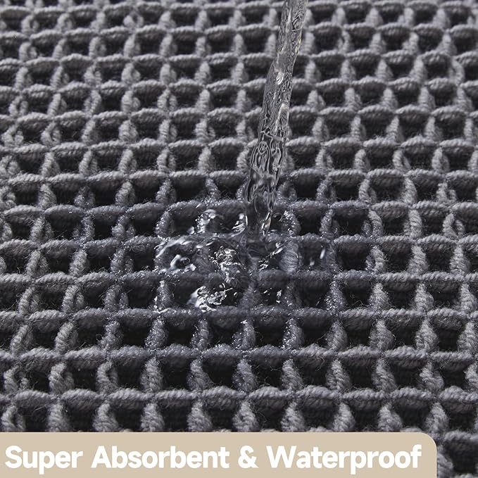 Waffle Runner Rug Bathroom, Long Boho Bathroom Rugs Non Slip Washable Super Absorbent Quick Dry Farmhouse Bath Decor, 60"x24" Grey