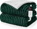 Electric Heated Throw Blanket - 50"x60" Fast Heating Bed Blankets with 6 Heating Levels & 4 Hours Auto Off, Soft Ribbed Flannel Sherpa, Over-Heated Protection ETL, Dark Green