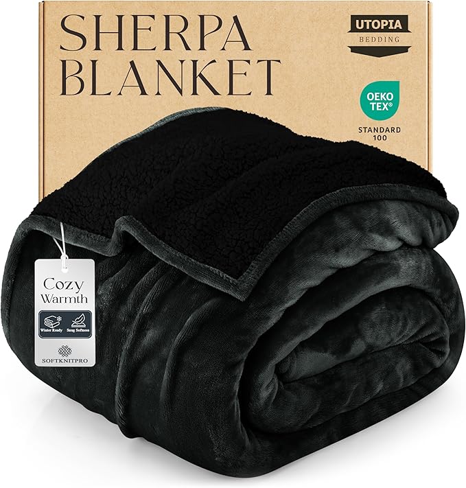 Utopia Bedding Sherpa Blanket King Size (King, 90x102 Inches) - Soft Lightweight Plush Fleece Reversible Blanket for Bed, Sofa, Couch, Camping and Travel