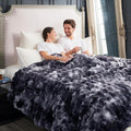 Cozy Bliss Faux Fur Throw Blanket for Couch, Fuzzy Soft Plush Thick Bubble Blanket for Sofa Bedroom Living Room, 90 * 90 Inches Tie Dye Black