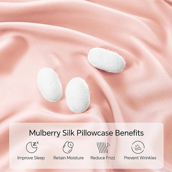 INFIIXSO Mulberry Silk Pillowcase for Hair and Skin, Silk Pillow Cases Queen Size Set of 2 with Hidden Zipper 20x30 Inches, Ultra Smooth and Soft Cooling Pillow Cases for Hot Sleepers(Coral, 2 Pack)