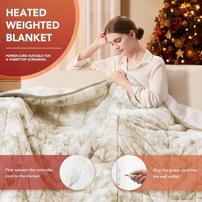 Homemate Heated Weighted Blanket for Adults - 62"x84" 15lbs Electric Throw Fast Heating Heavy Blanket 1/2/4/6/8 Hour Auto Off 10 Heat Levels Over-Heat Protection Luxury Faux Fur Sherpa