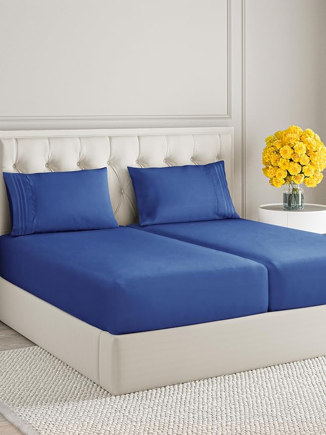 Split King Size 5 Piece Sheet Set - Extra Soft, Breathable & Cooling Sheets - Hotel Luxury Bed Sheets for Women & Men - Deep Pockets, Easy-Fit & Wrinkle-Free Sheets - Cobalt Blue Oeko-Tex Bed Sheets