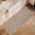 ZALL Tan Waffle Bath Mat,Super Absorbent Non Slip Bathroom Rug,Brown 24X72 inch, Geometric Diamond Machine Washable Ultra Soft Floor Mats