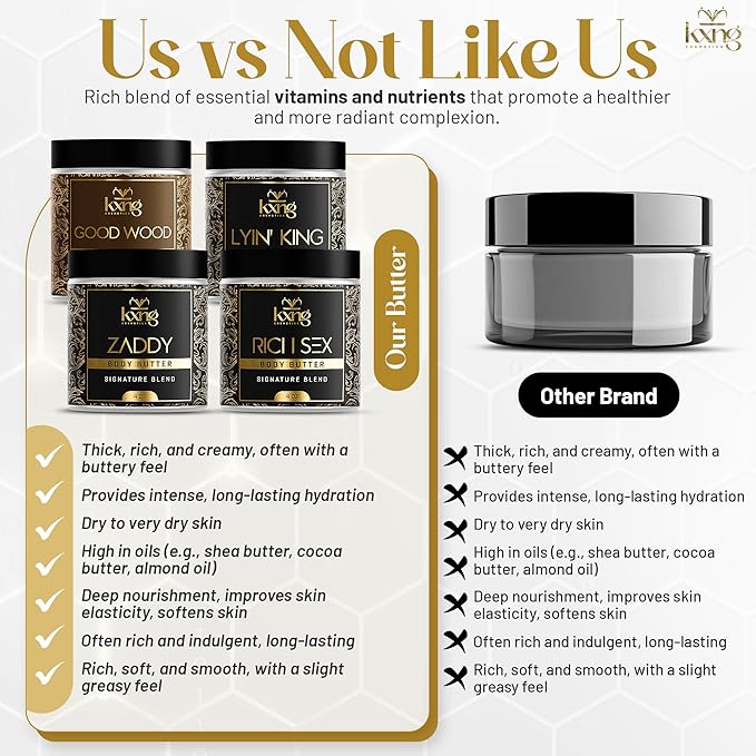 KXNG Cosmetics, Body Butter, Organic Skin Care for Men and Women, Body Moisturizer Lotions and Creams, Raw Shea Butter, Cocoa Butter, Mango, Coconut Oil, Hand, Foot, All Skin Types (4oz 4-pack)