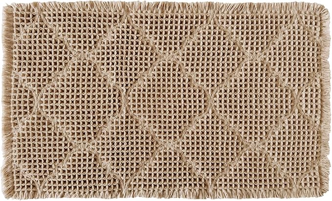 ZALL Tan Waffle Bath Mat,Super Absorbent Non Slip Bathroom Rug,Brown 24x48inch, Geometric Diamond Machine Washable Ultra Soft Floor Mats