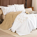 Lady Ann Oversized King 128x120 Quilt Bedspreads,100% Cotton Embroidery Pattern California King Size Quilt Bedding Set Extra Large Lightweight White with Gold Quilted Bedding Coverlet Set 3Pcs