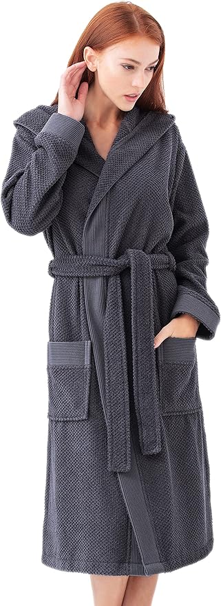 SEYANTE Organic Turkish Cotton Terry Hooded Kimono Bathrobe, Robe for Women