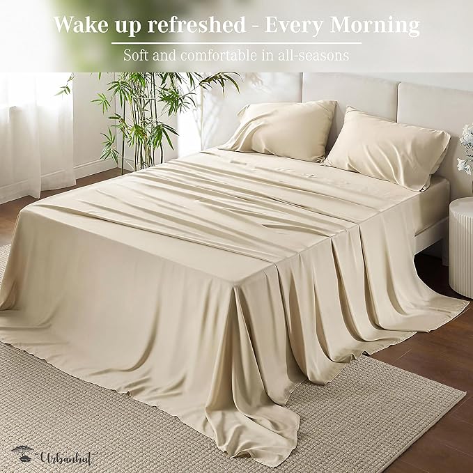 URBANHUT 1000 Thread Count Egyptian Cotton California King Sheets, Long Staple Soft & Breathable, 4 Pc Bed Sheet Sets, Luxury Hotel Sateen Sheets Fits 16" Deep Pocket - Ivory