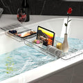 Expandable Bathtub Tray,Clear Plastic Anti-Slip Bath Tub Shelf Caddy Tray,Luxury Bathtub & Bathroom Accessories for Relaxing Spa,Suitable for bathtubs with an Internal Width of up to 29.5 inch