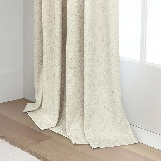 Pitalk Short Small Window Room Darkening Curtains 68 Inches Long for Master Bedroom Guest Room Dining Basement Rustic Neutral Soundproof Blackout Beige Linen Curtains Back Tab 52 x 68 Length 2 Panels