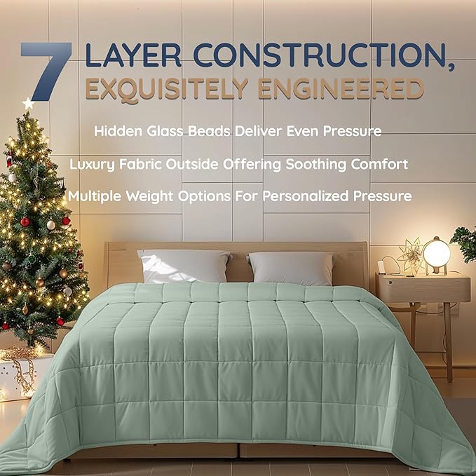 HomeSmart Products 50lbs Weighted Blanket Queen Size - Breathable, Hypoallergenic Soft Fabric, Extra Heavy Weighted Blanket Green Sage
