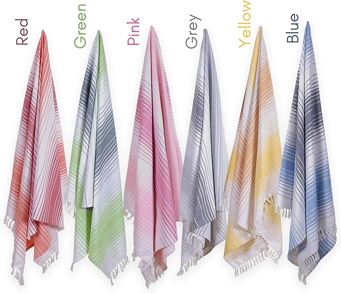 Native Fab Turkish Beach Towels - 6 Pack - Oversized 40"x71" - 100% Cotton, Lightweight, Thin, Quick Dry, Sand Free - Large Striped Towel for Adults, Travel, Bath, Swim, Camp - Multi 6 Colors
