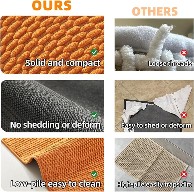 Bathroom Rugs Non Slip Washable, Super Absorbent Thin Bath Mat Quick Dry Low Pile Bathroom Rug, Orange 20"x48"