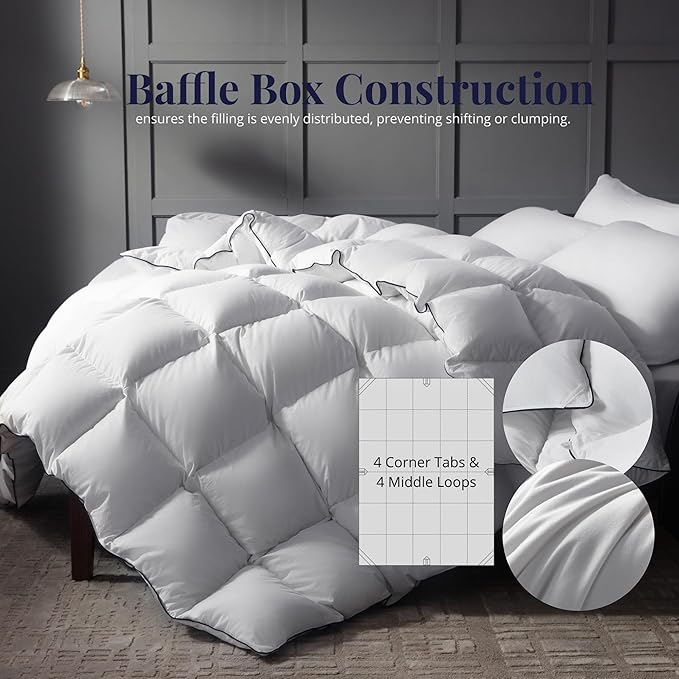 Ubauba Goose Feather Down Fiber Comforter Queen Size Duvet Insert - Hotel Luxury Fluffy White Bedding Comforter, All Season Medium Warmth -100% Cotton Cover, 90 x 90 Inch
