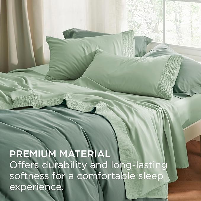 Bedsure California King Sheet Sets - 4 Pieces Soft Cal King Sheets - Breathable & Cooling - Hotel Luxury - Easy Care Polyester Microfiber Bedding for Women, Men, Sage Green