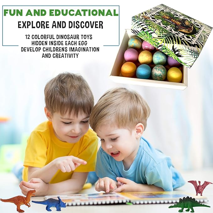 Bath Bombs for Kids with Surprise Inside - 12 Dinosaur Bath Bombs with Toys, Organic Colorful Bubble Bath Fizzies, Dino Egg Bath Bomb w/Rich Bubbles, Stocking Stuffers Christmas Gifts for Kids, Boys