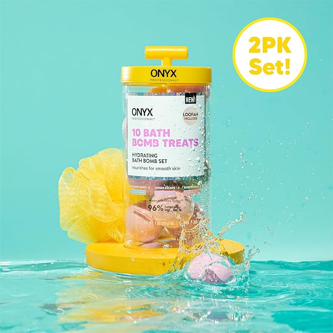 Onyx Professional Hydrating Bath Bomb Gift Set, 2 Pack - Includes 20 Bath Bombs and 2 Loofahs, Nourishes for Smooth Skin, Made with Shea Butter