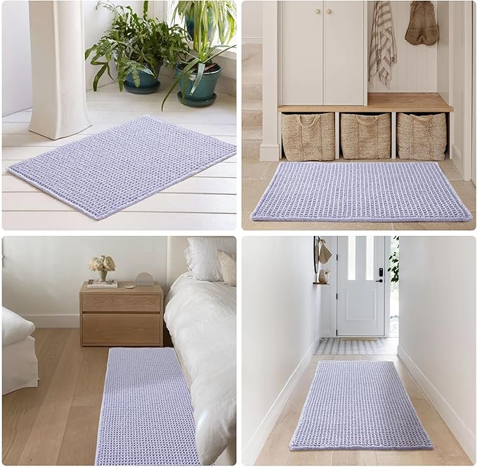 Waffle Bath Mat, Boho Bathroom Rugs Non Slip Washable Super Absorbent Quick Dry Cute Bath Mat Farmhouse Bathroom Decor, 24''x16'' Lavender Cream