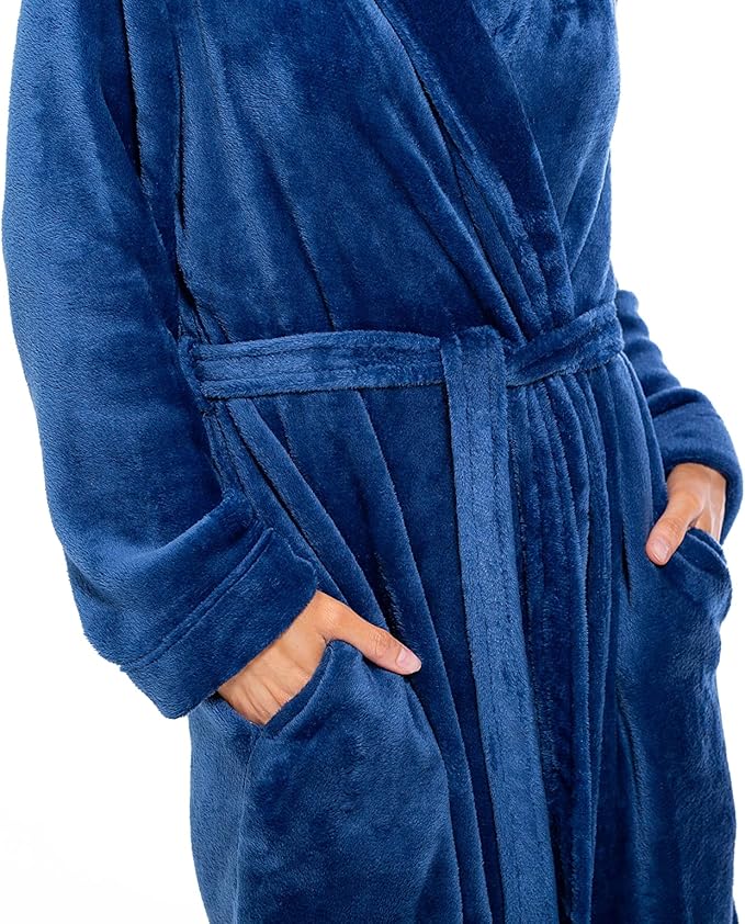 Turquaz Robes For Women, Womens Fleece Shawl Collar Soft Plush Knee Length Spa Robe