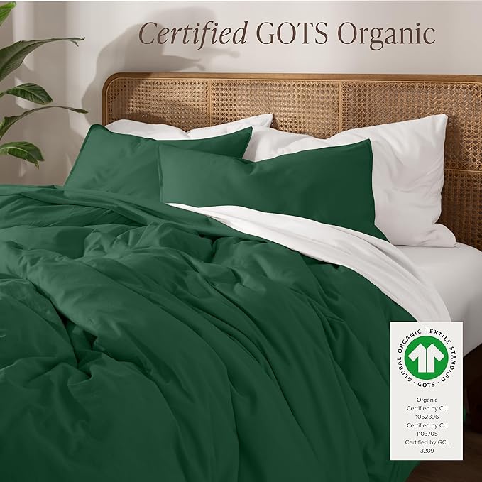 Bare Home 100% Organic Cotton Jersey Duvet Cover Set - Ultra Soft - 100% Cotton - 2pcs - Corner Ties - Button Closure - Bed Duvet Cover & Pillow Shams (Twin/Twin XL, Forest Green)