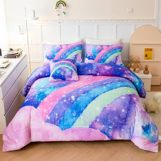 ANGIYUIN Tie Dye Blue Twin Size Comforter Sets for Kids Girls 6 Pieces Colorful Rainbow Bed in A Bag Pastel Gradient Galaxy Bedding Sets with Sheets, Comforter and Pillowcases for Teens Kids