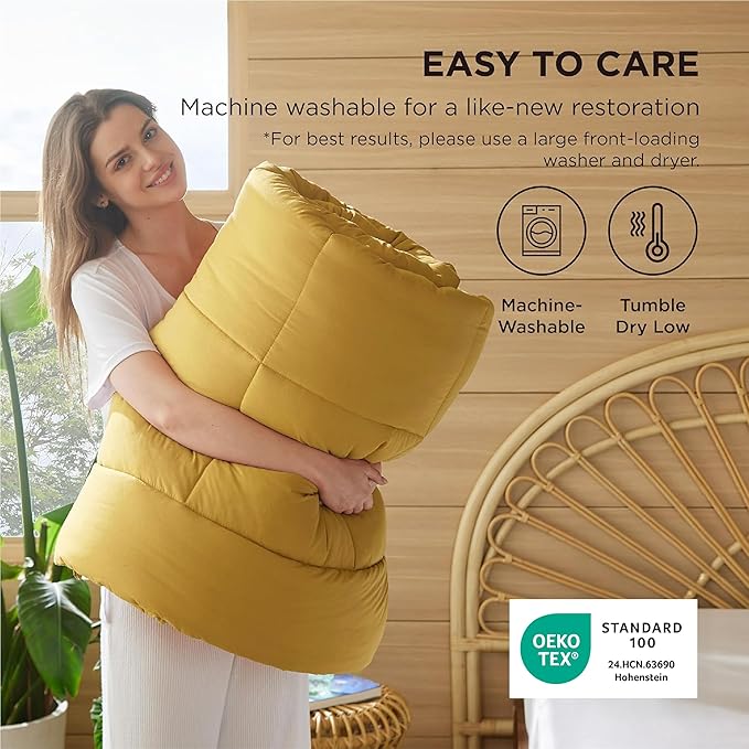Bedsure Comforter Duvet Insert - Quilted Comforters Twin Size, All Season Duvet, GentleSoft Down Alternative Bedding, with 8 Tabs, Gifts for Women/Men, Mustard Yellow, Twin 88 x 68 Inches