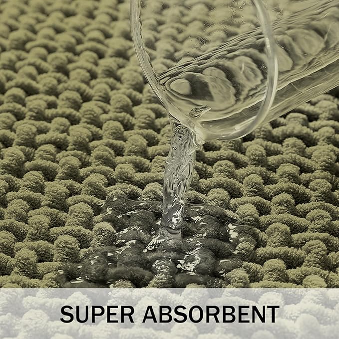 Bathroom Rugs Non Slip Washable, Super Absorbent Thin Bath Mat for Small Quick Dry Low Pile Bathroom Rug, (Dark Green, 47″x20″)