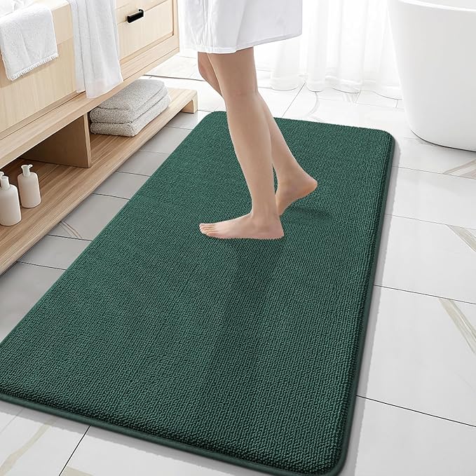 OLANLY Thick Memory Foam Bath Mat Rug 47x20, Extra Soft Absorbent Bathroom Rug, Quick Dry Bath Mats, Non-Slip, Washable Carpet for Bathroom, Tub and Shower, Home Decor Accessories, Blackish Green