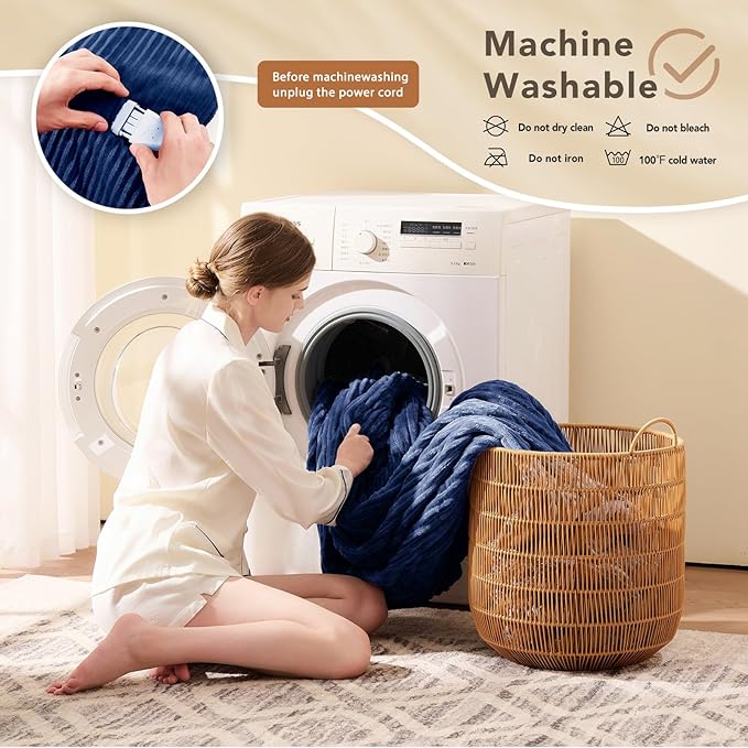 Homemate Heated Blanket Electric Throw - 50"x60" Heating Blanket Throw 1/2/4/6/8 Hours Auto-Off 10 Heat Levels Over-Heat Protection Soft Flannel Sherpa ETL Certification