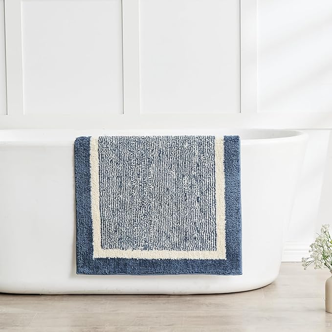 CozeCube Bath mats for Bathroom Non Slip, Fluffy Absorbent Microfiber Bath mat Washable, Aesthetic Bathroom Rugs, Small Navy Blue Bath mat, Navy Blue, 24" x 16"