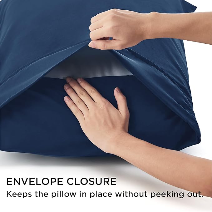 Bedsure Pillow Cases Standard Size Set of 4 - Navy Brushed Microfiber Pillowcases 4 Pack, Super Soft and Cozy Pillow Case Covers with Envelope Closure, Wrinkle, Fade and Stain Resistant, 20x26 Inches