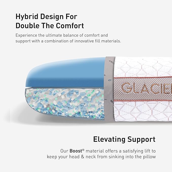 Bedgear Glacier Performance Pillow - Size 0.0 - Cooling Pillow for Hot Sleepers - Back, Stomach, Side Sleeper Pillow - 20" W x 26" L x 4.75" H
