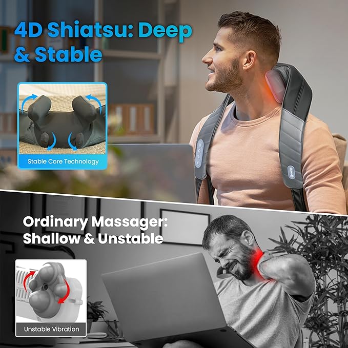 COMFIER Christmas Gift for Women Men Mom Dad,4D Neck and Shoulder Massager with Heat, Cordless Shiatsu Back and Neck Massager for Pain Relief,Hands-Free Massager with Carry Bag