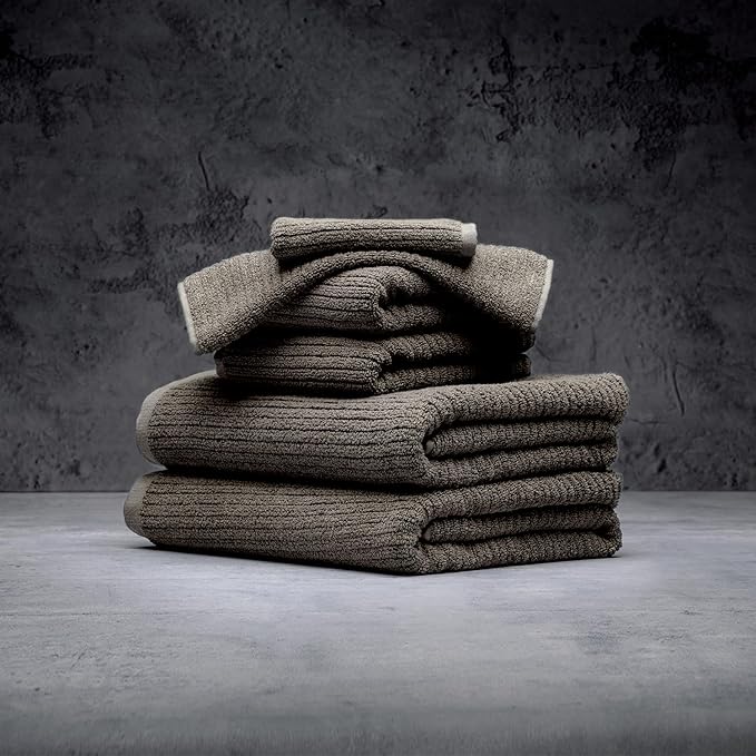 LUXOME Luxury Performance 6-Piece Bath Towel Set | Dual-Loop Design | Ultra Soft | Highly Absorbent | Quick Drying | Cobblestone