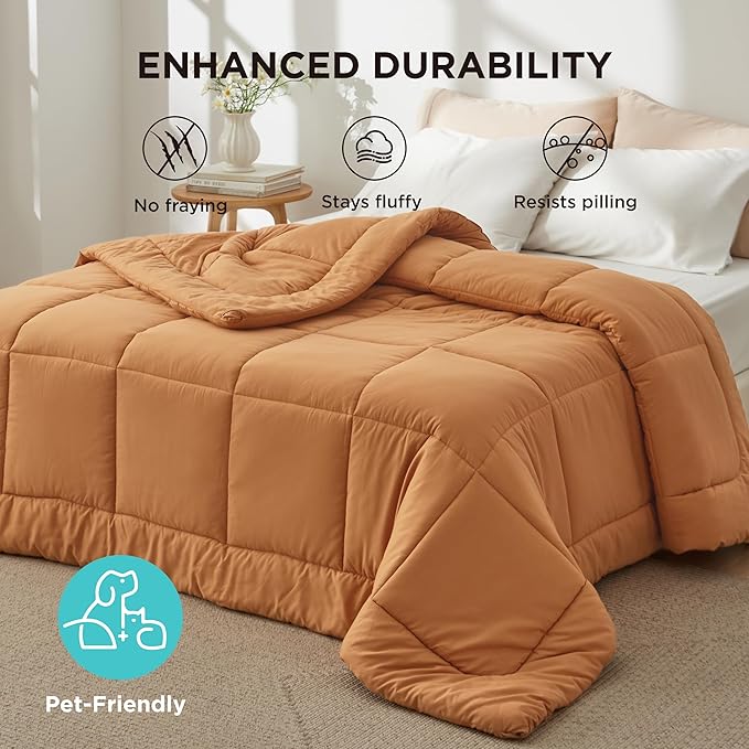 Bedsure Comforter Duvet Insert - Quilted Comforters Oversized King Size, All Season Duvet, GentleSoft Down Alternative Bedding, with 8 Tabs, Gifts for Women, Burnt Orange, Oversized King 116x98 Inche