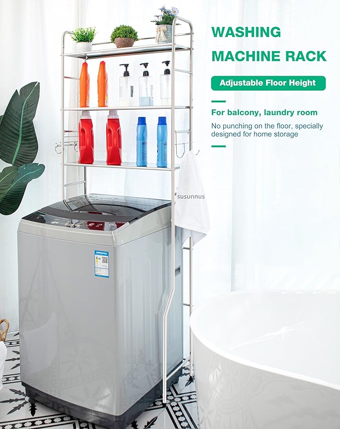 susunnus Over The Toilet Storage 3 Tier S,Bathroom Shelves Over Toilet,Freestanding Space Saver with Toilet Paper Holder,Stainless Steel,Pragmatic, Sturdy,Waterproof,Silver