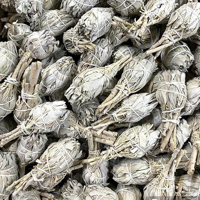 NessaStores 24 California White Sage Smudge Sticks, 3 to 4 Inch Hand Tied, All Natural for Home Cleansing, Stress Relief, & Clearing Negative Energy JC-005