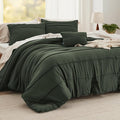Bedsure King Comforter Set - 4 Pieces Pinch Pleat Bed Set, Olive Green Boho Bedding for All Season, 1 Soft Comforter, 2 Pillowcases, 1 Decorative Pillow
