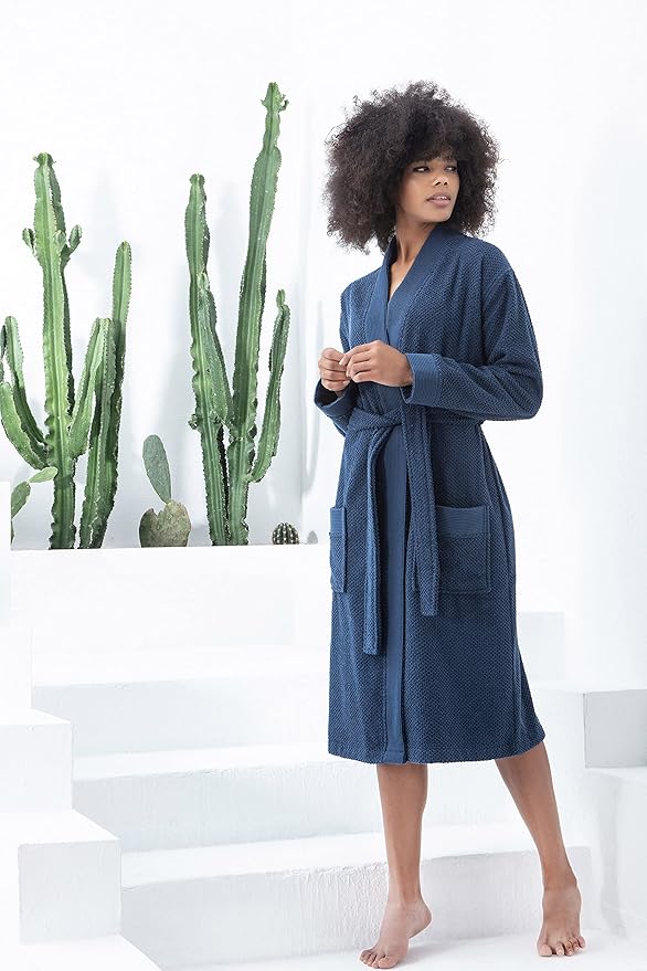 SEYANTE Organic Turkish Cotton Terry Hooded Kimono Bathrobe, Robe for Women