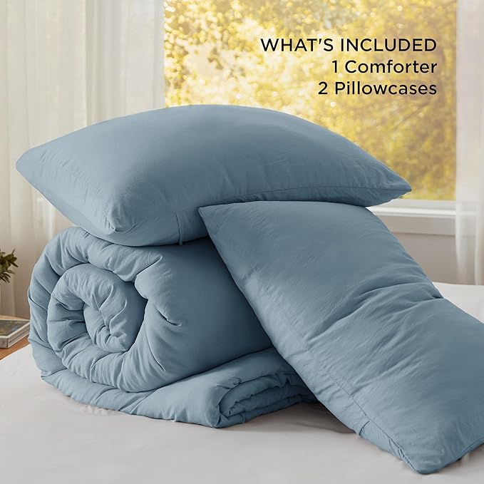 Bedsure King Size Comforter Set, Grayish Blue Soft Prewashed Bedding for All Seasons, 3 Pieces GentleSoft™ Down Alternative Bed Set, 1 Lightweight Comforter (104"x90") and 2 Pillowcases (20"x36")