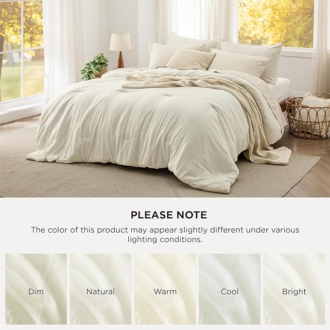 Bedsure California King Size Comforter Set, Ivory Soft Prewashed Bedding for All Seasons, 3 Pieces GentleSoft™ Down Alternative Bed Set, 1 Lightweight Comforter (104"x96") and 2 Pillowcases (20"x36")