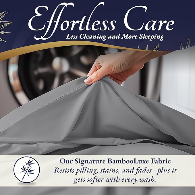 DECOLURE 100% Viscose Derived from Bamboo Sheets Cal King Size 4pcs - Ultra Soft & Luxuriously Cooling, 17" Deep Pocket, Double Stitching, Perfect for Hot Sleepers - King Bed Sheets (Midgrey)