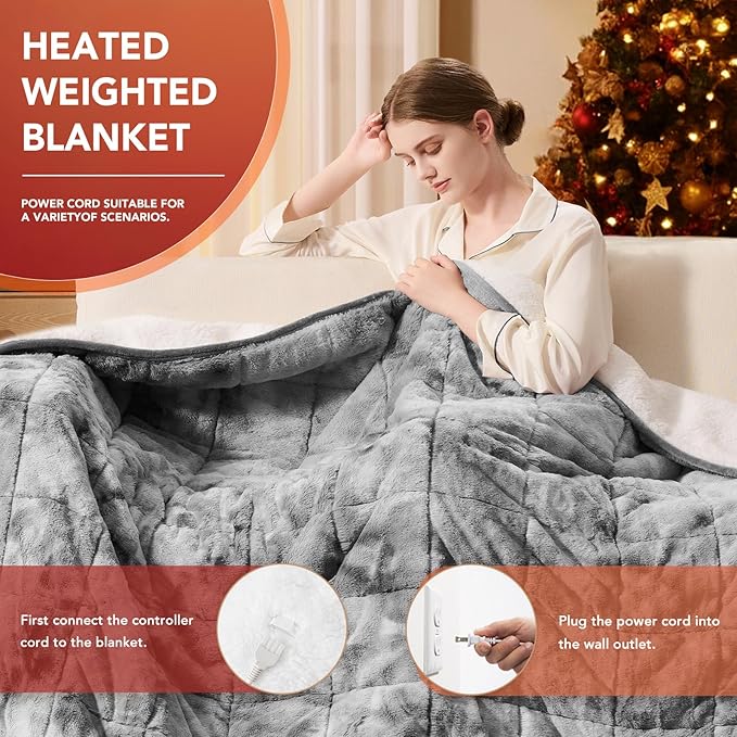 Homemate Heated Weighted Blanket for Adults - 62"x84" 20lbs Electric Throw Fast Heating Heavy Blanket 1/2/4/6/8 Hour Auto Off 10 Heat Levels Over-Heat Protection Luxury Faux Fur Sherpa