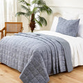 Navy Quilts Twin Quilt， Cotton Twin Quilt Bedding Set，2-Pieces Quilted Bed Spread with Blue Stripe Coverlet Light Weight Navy Bedspread with 1 Pillow Sham