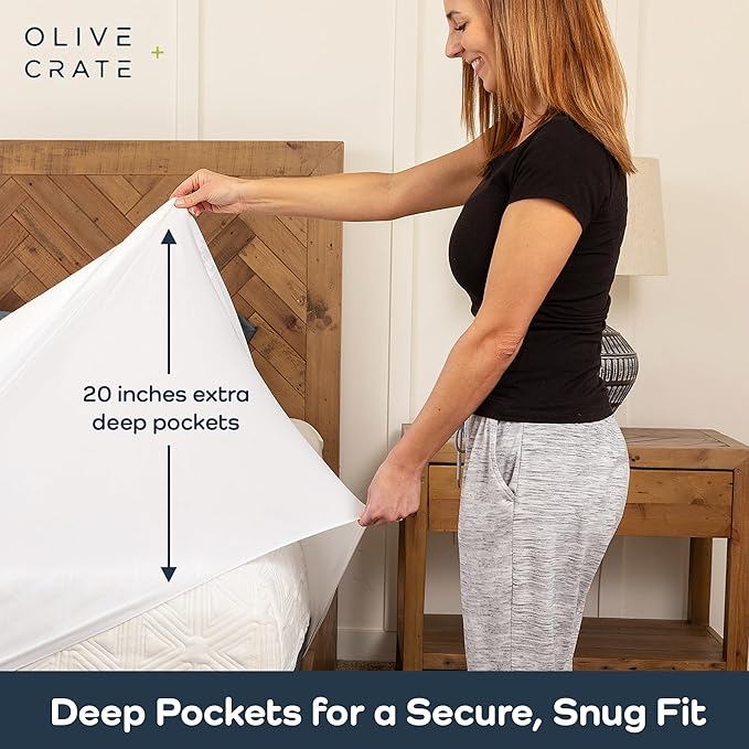 Olive + Crate 100% Viscose Bamboo Mattress Protector - Eco-Concious Cooling Mattress Cover - Waterproof Hypoallergenic Protection - Breathable 2Pk Twin XL Shield Against Dust & Spills