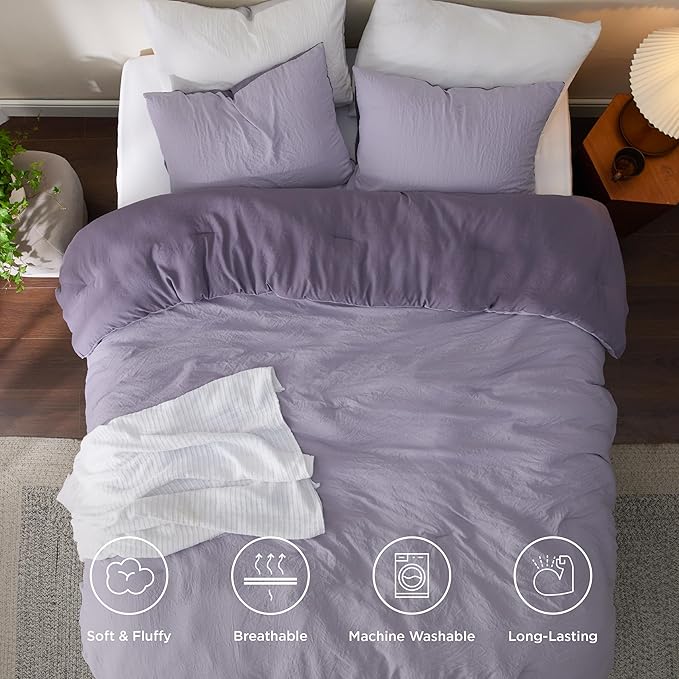 Bedsure Queen Size Comforter Set, Reversible Purple Soft Prewashed Bedding for All Seasons, 3 Pieces Warm Down Alternative Bed Set, 1 Lightweight Comforter (90"x90") and 2 Pillowcases (20"x26")