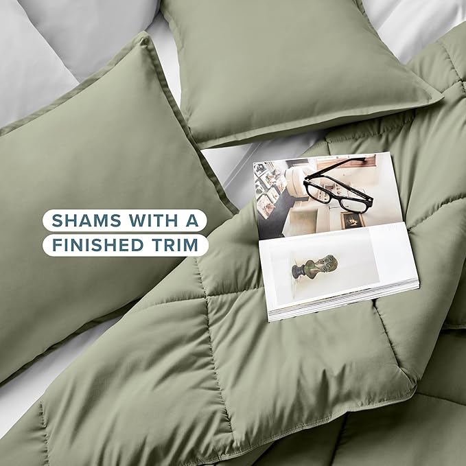Bare Home Comforter Set - Oversized Queen Size - Ultra-Soft - Goose Down Alternative - Premium 1800 Series - All Season Warmth (Oversized Queen, Sage)