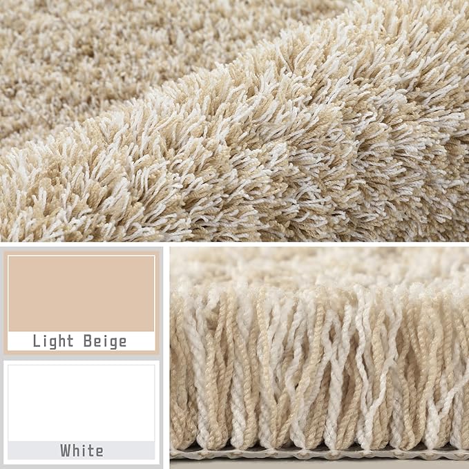 Yimobra Bath Rugs for Bathroom 32x20, Ultra Soft and Water Absorbent Bath Mats, Non Slip Plush Shower Mat Outside, Microfiber Mats for Bathroom Floor/Tub, Machine Washable, Light Beige and White